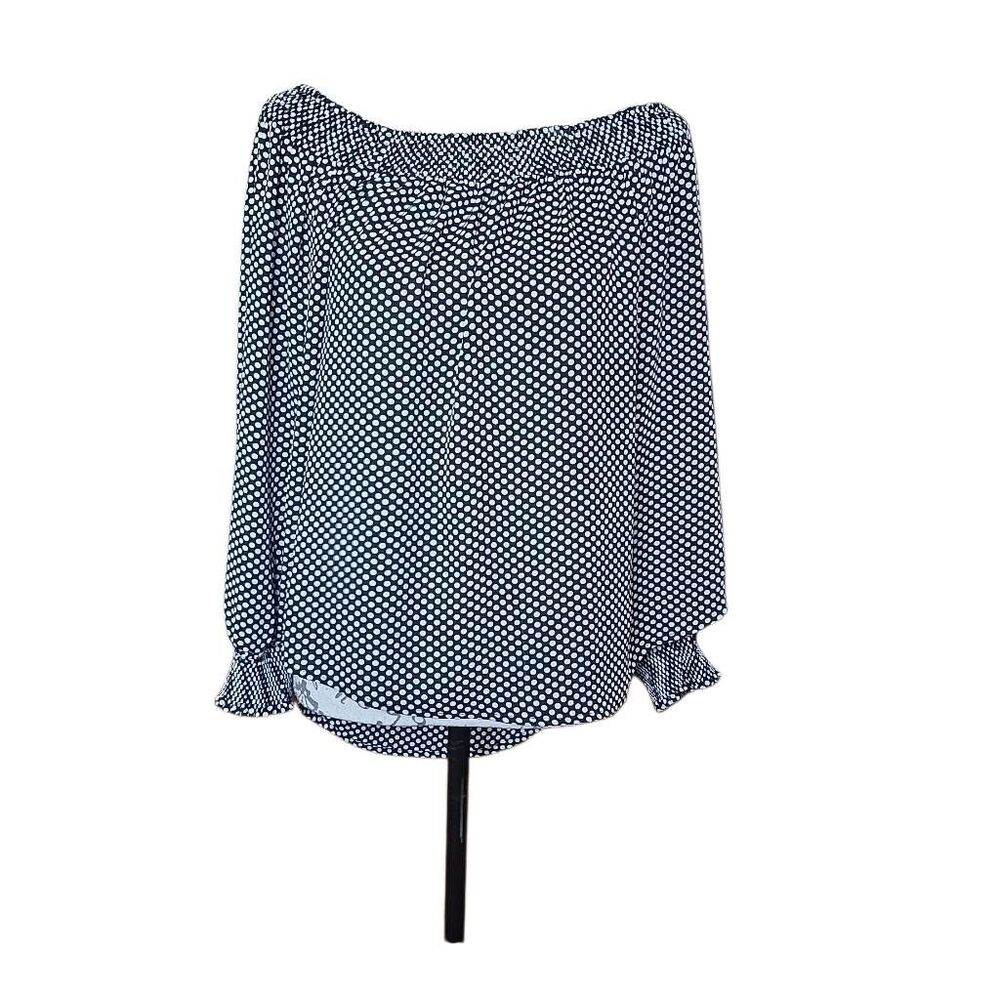 Express Women's Size Large Black White Dot Off Shoulder Long Sleeve Blouse